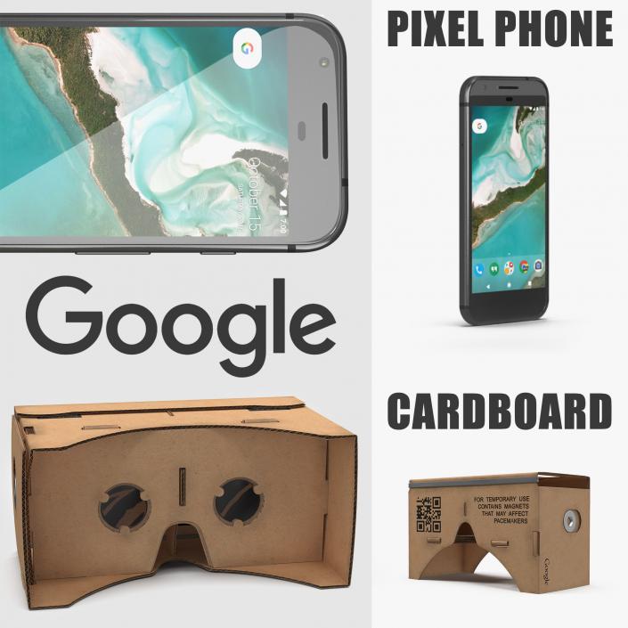 Google Cardboard VR Headset and Pixel Phone Collection 3D model