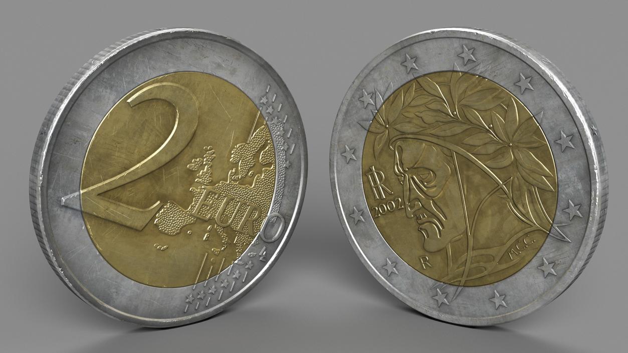 3D Italy BiMetallic 2 Euro Coin model