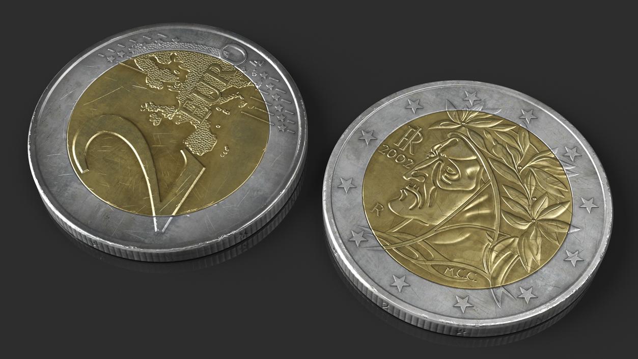 3D Italy BiMetallic 2 Euro Coin model