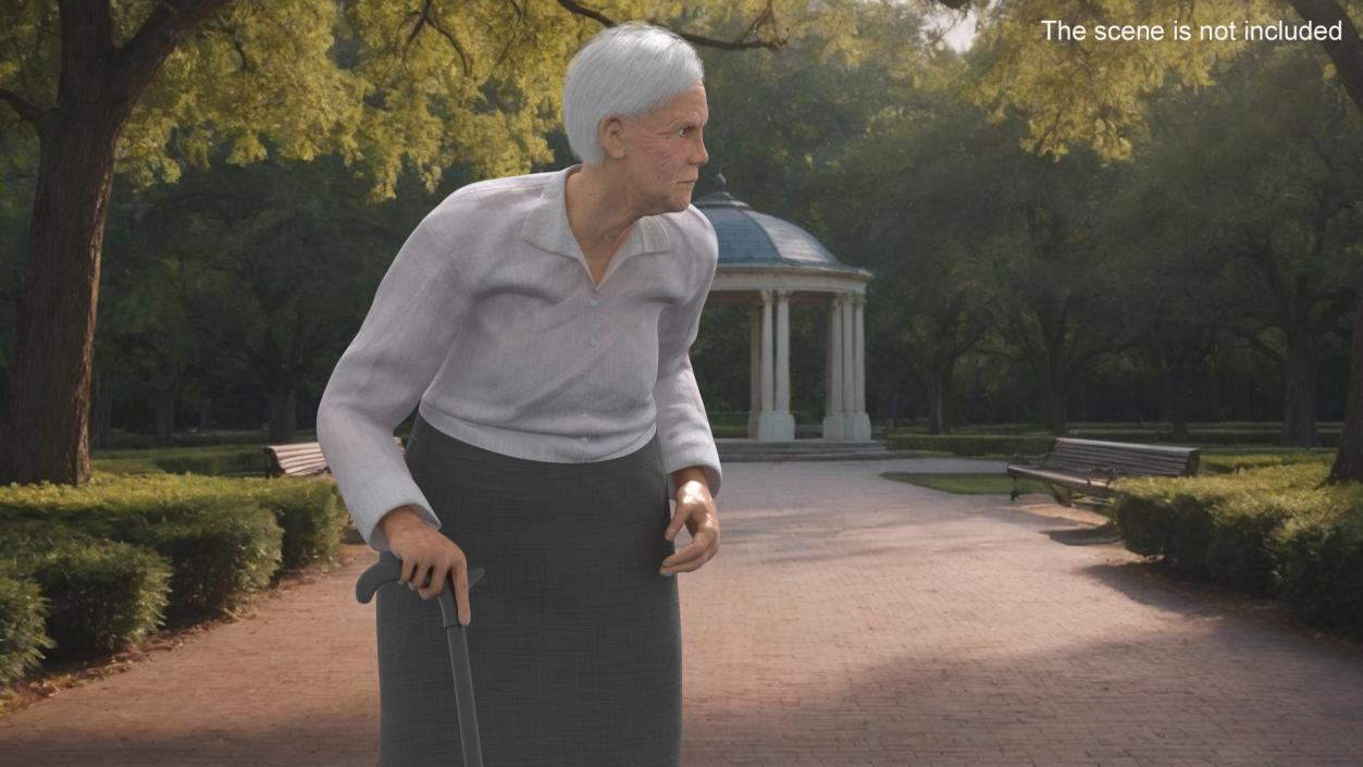 Older Woman with Walking Cane 3D model