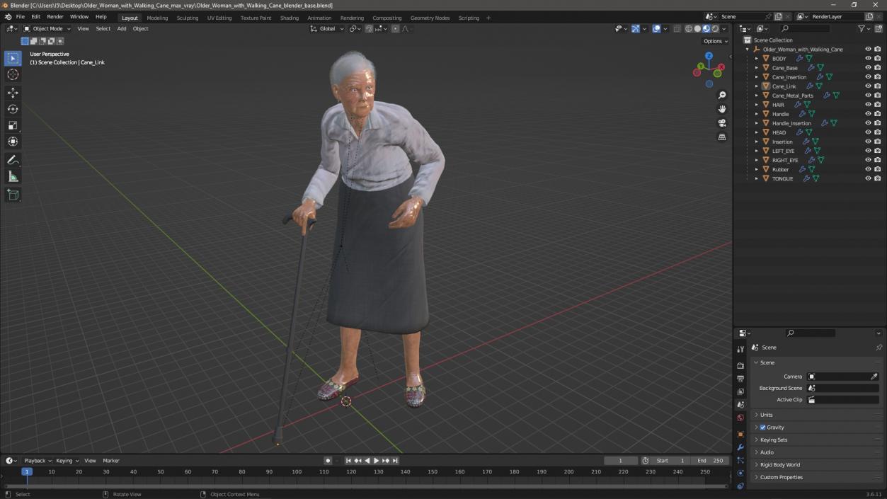 Older Woman with Walking Cane 3D model