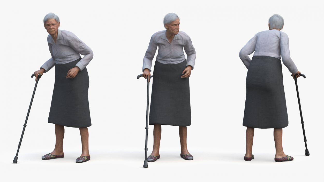 Older Woman with Walking Cane 3D model