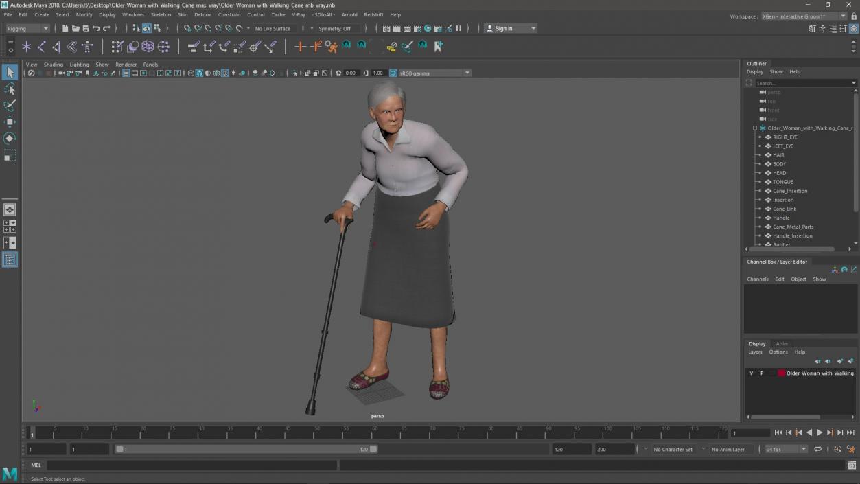 Older Woman with Walking Cane 3D model