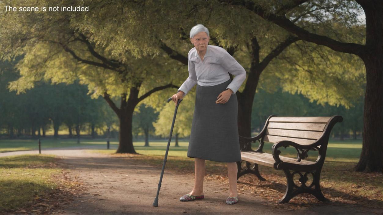 Older Woman with Walking Cane 3D model