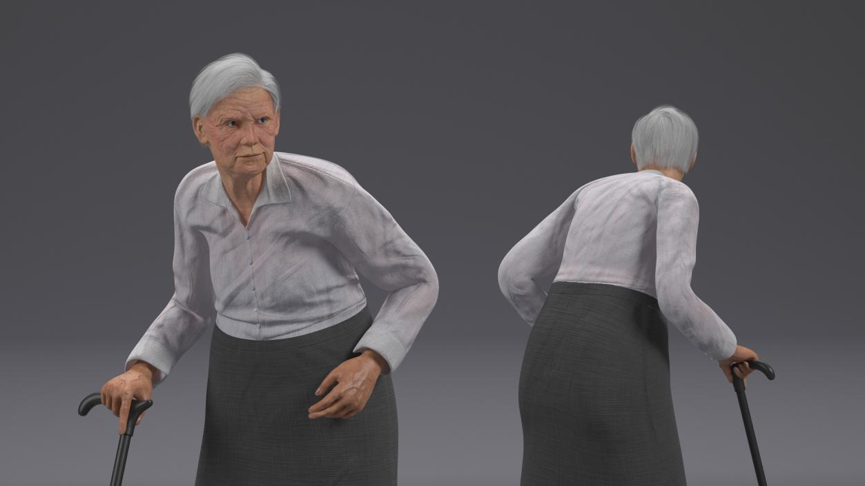 Older Woman with Walking Cane 3D model