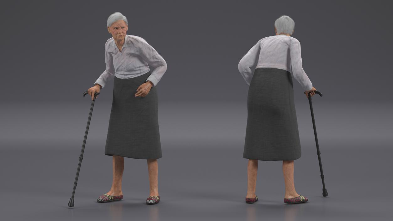 Older Woman with Walking Cane 3D model