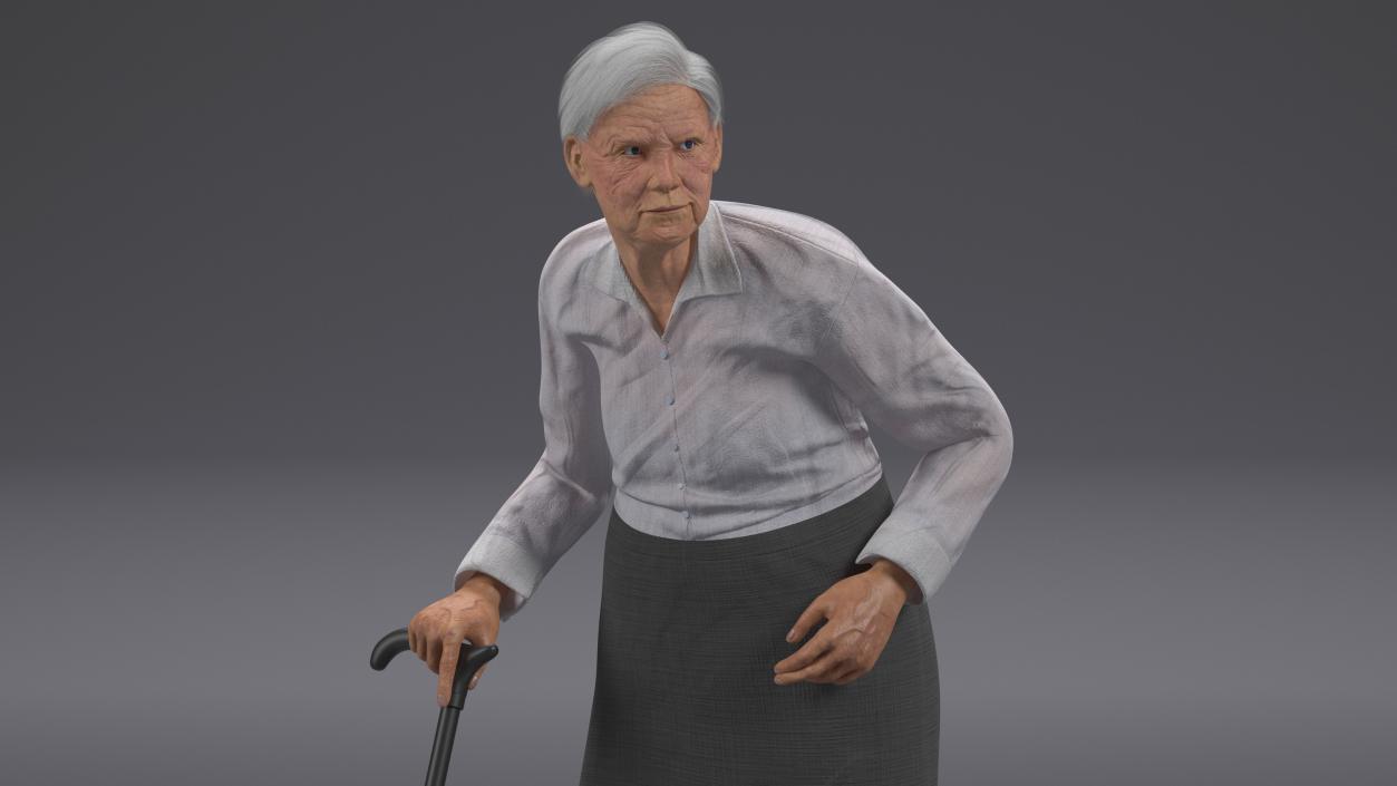 Older Woman with Walking Cane 3D model