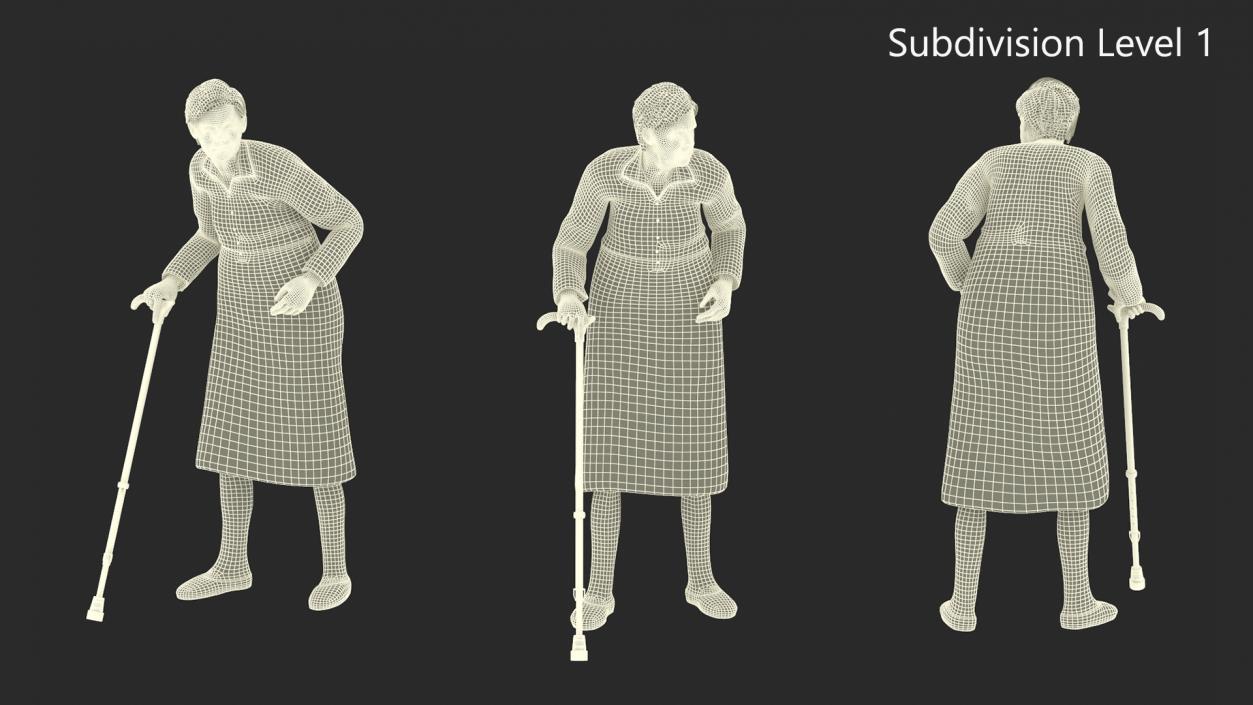 Older Woman with Walking Cane 3D model