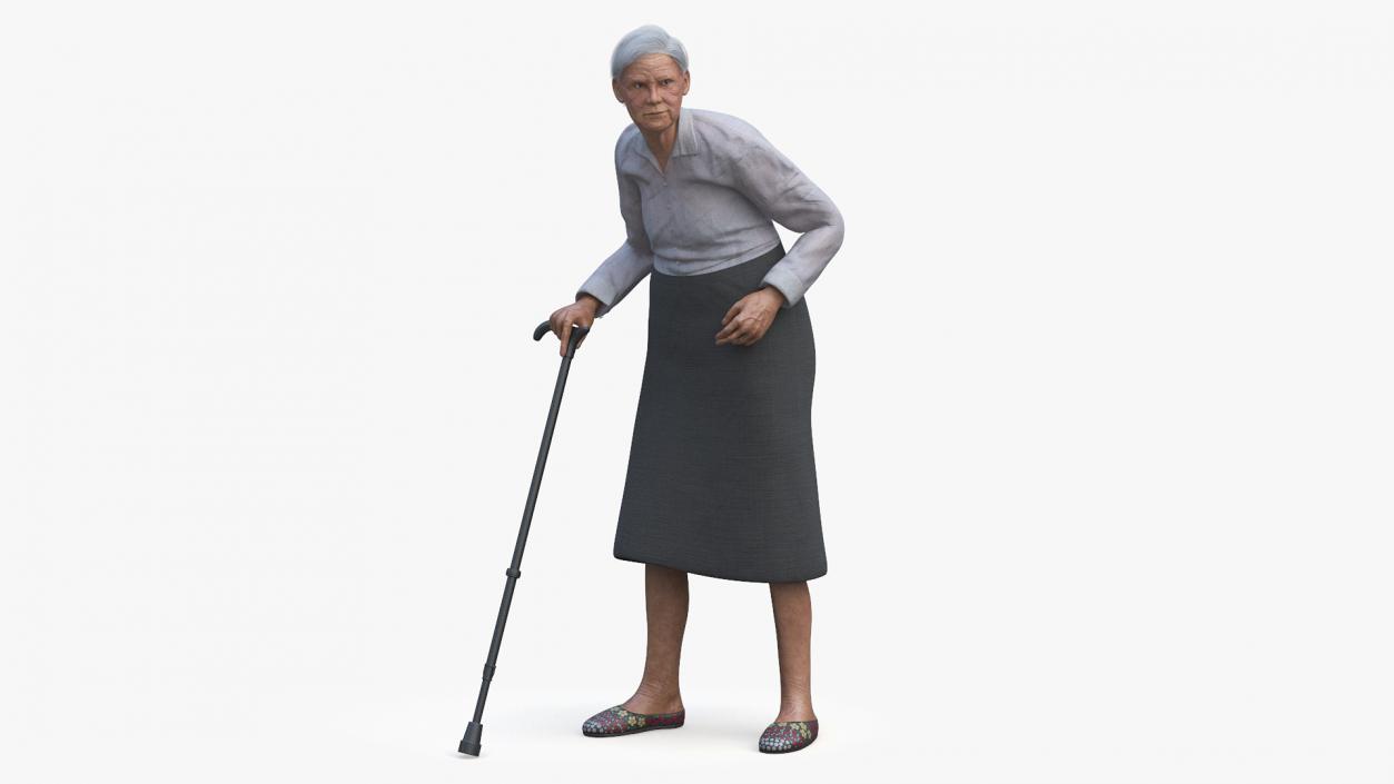 Older Woman with Walking Cane 3D model