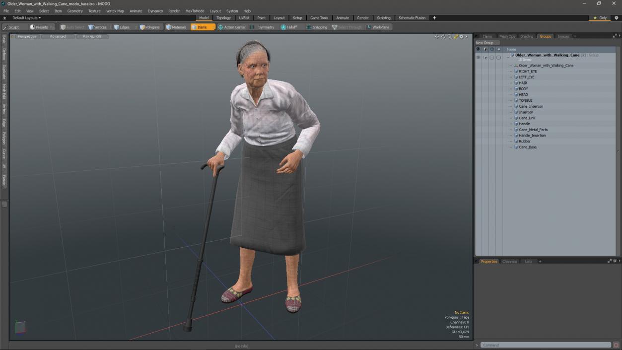 Older Woman with Walking Cane 3D model