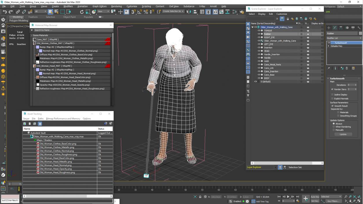 Older Woman with Walking Cane 3D model