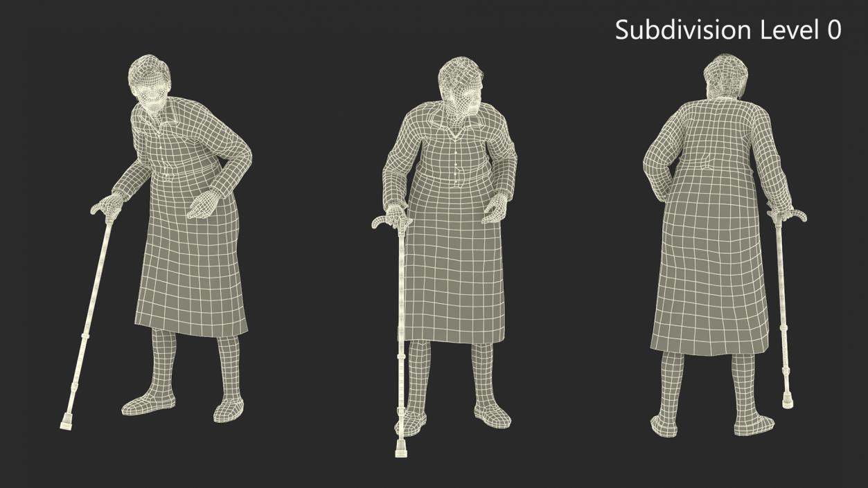 Older Woman with Walking Cane 3D model