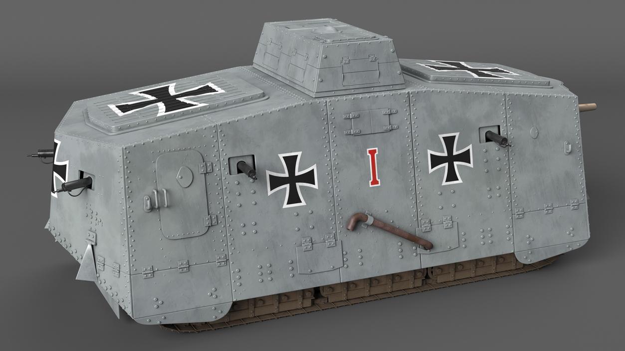 3D German heavy tank 1917 A7V Sturmpanzerwagen Gray model