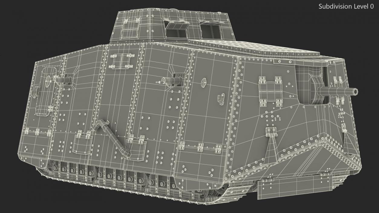 3D German heavy tank 1917 A7V Sturmpanzerwagen Gray model