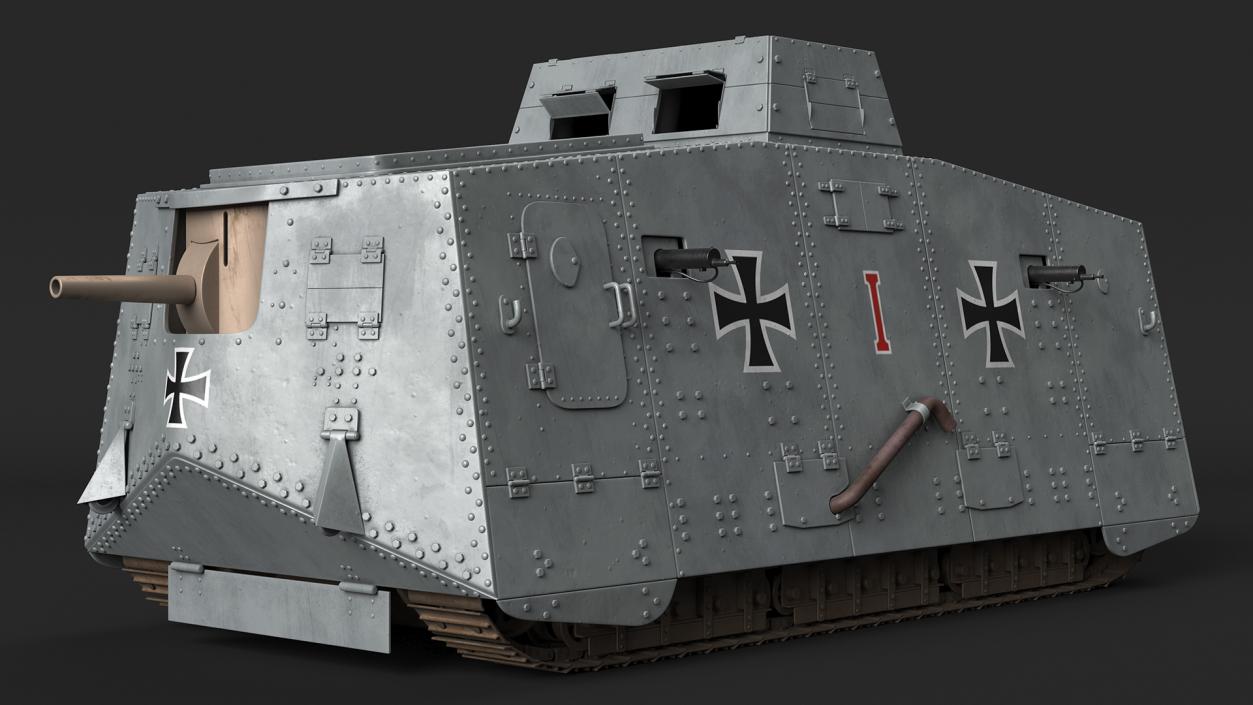 3D German heavy tank 1917 A7V Sturmpanzerwagen Gray model