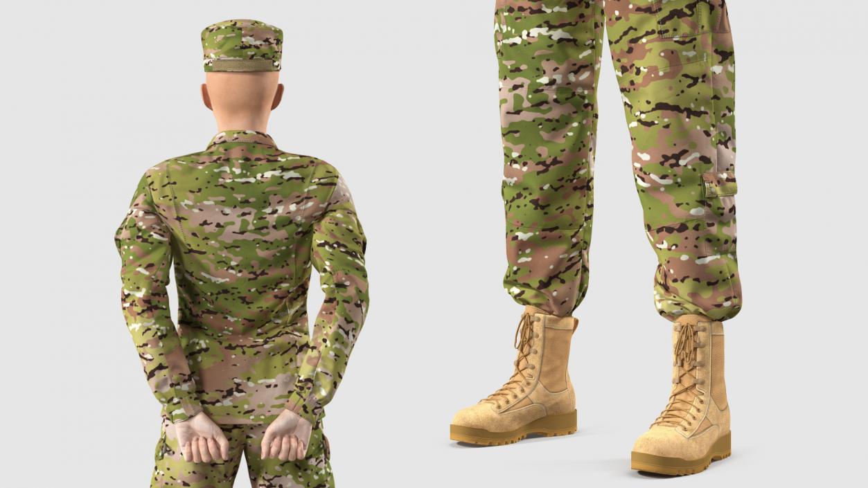 3D Female Soldier Camo Standing Pose model