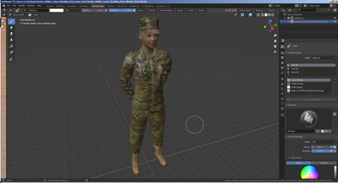 3D Female Soldier Camo Standing Pose model