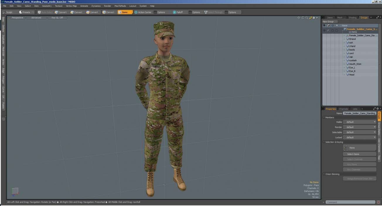 3D Female Soldier Camo Standing Pose model