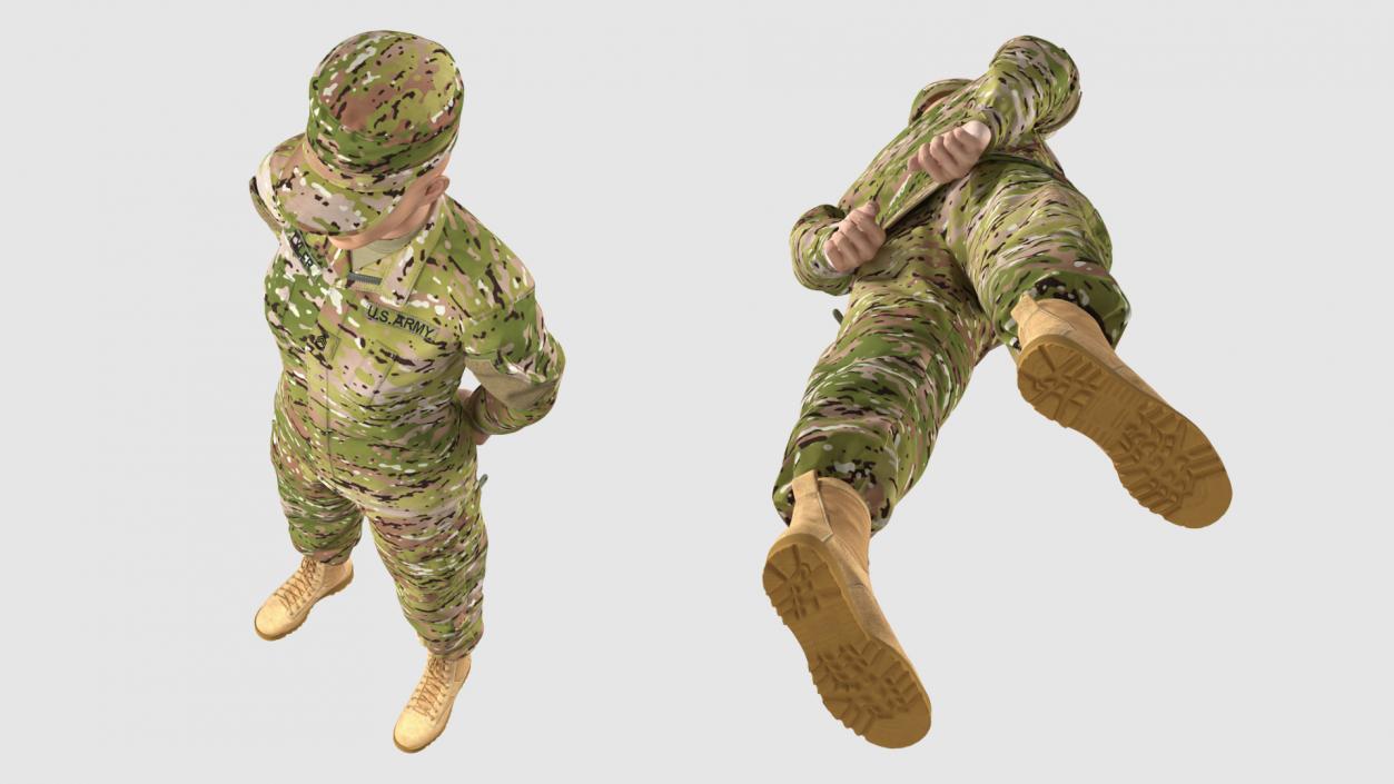 3D Female Soldier Camo Standing Pose model