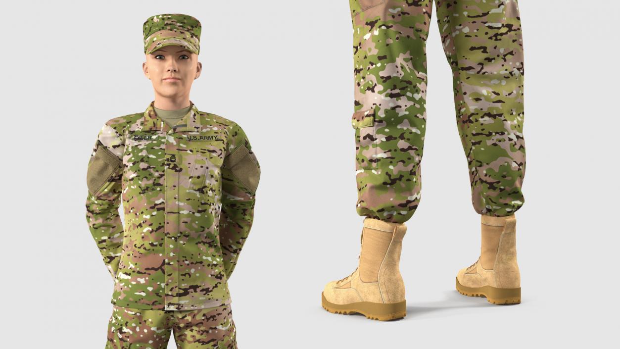 3D Female Soldier Camo Standing Pose model