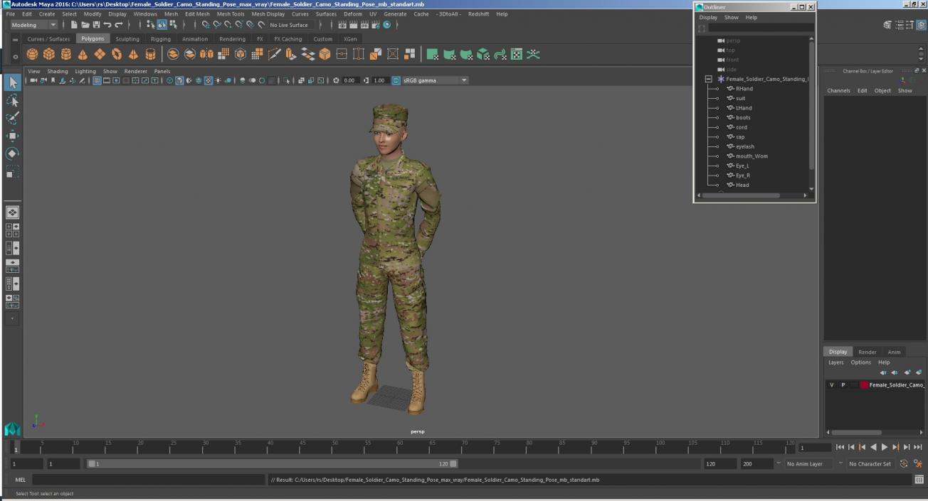 3D Female Soldier Camo Standing Pose model