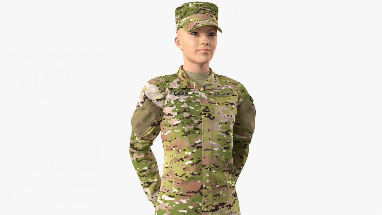 3D Female Soldier Camo Standing Pose model