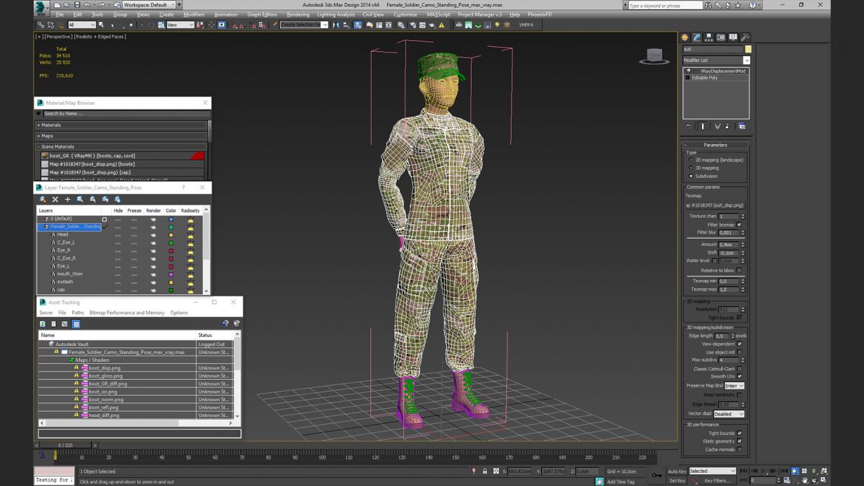 3D Female Soldier Camo Standing Pose model