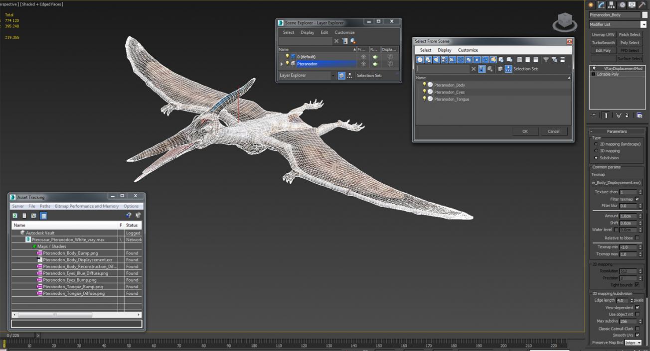 3D Pterosaur Pteranodon White