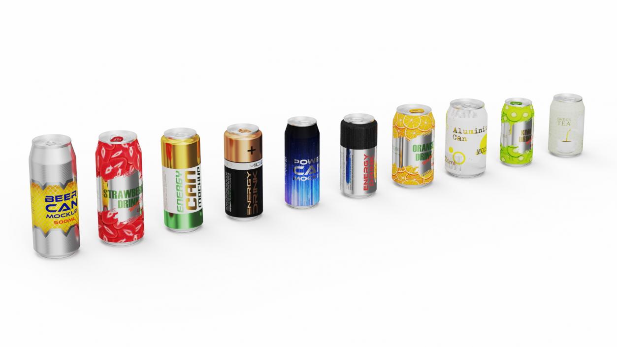 3D Aluminium Beverage Can Mockup Set model