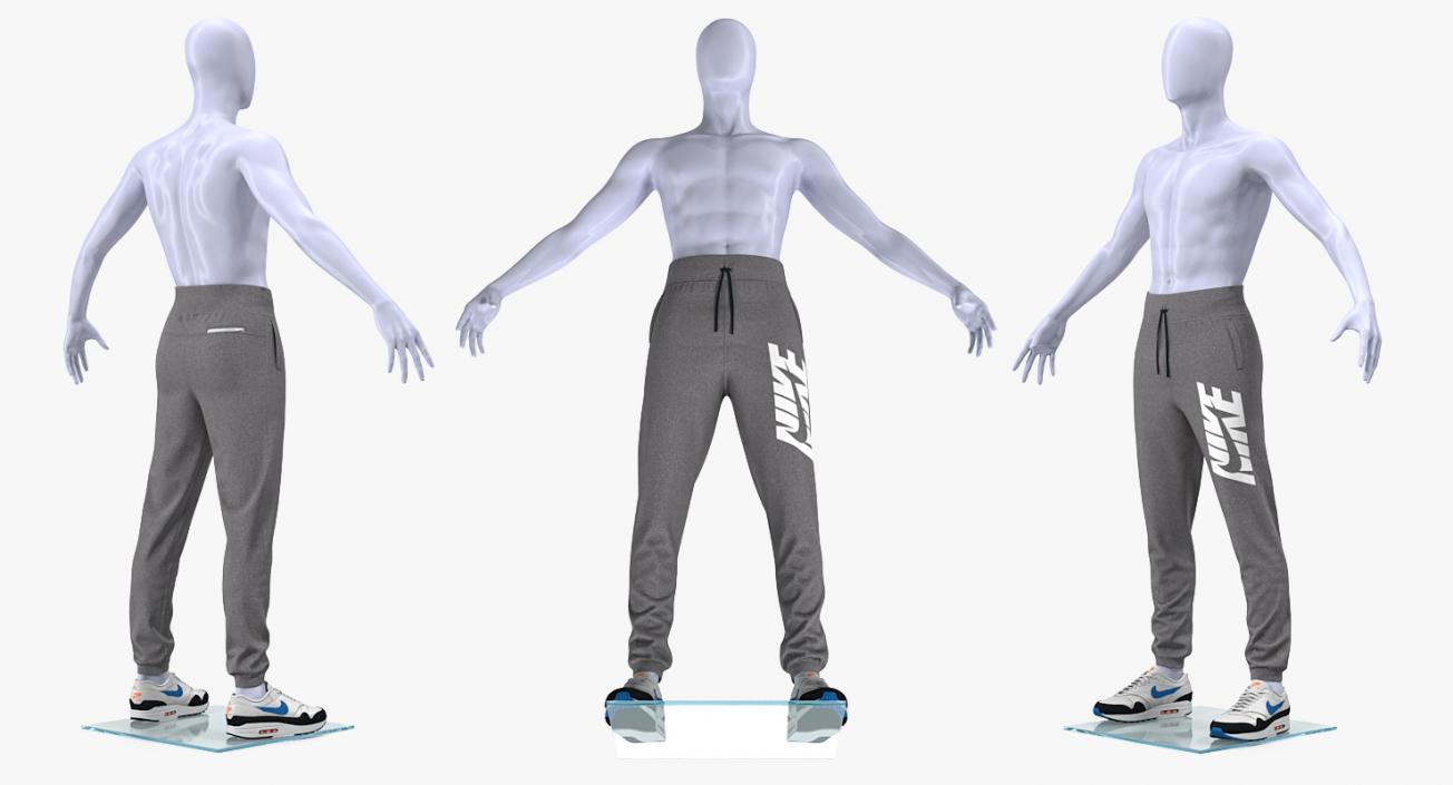 3D Grey Nike Joggers and Sneakers on Mannequin model