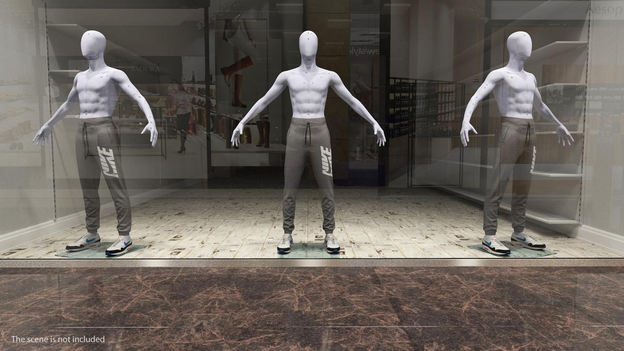 3D Grey Nike Joggers and Sneakers on Mannequin model