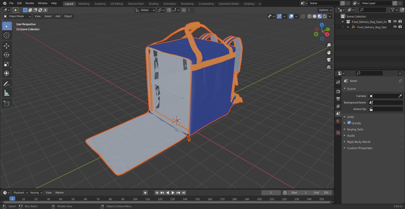 Food Delivery Bag Open Orange Blue 3D model