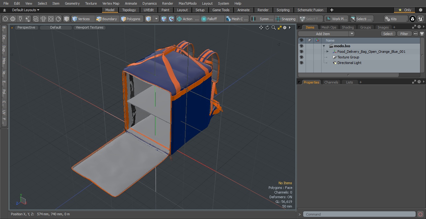 Food Delivery Bag Open Orange Blue 3D model