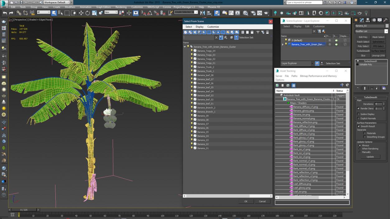 Banana Tree with Green Banana Cluster 3D