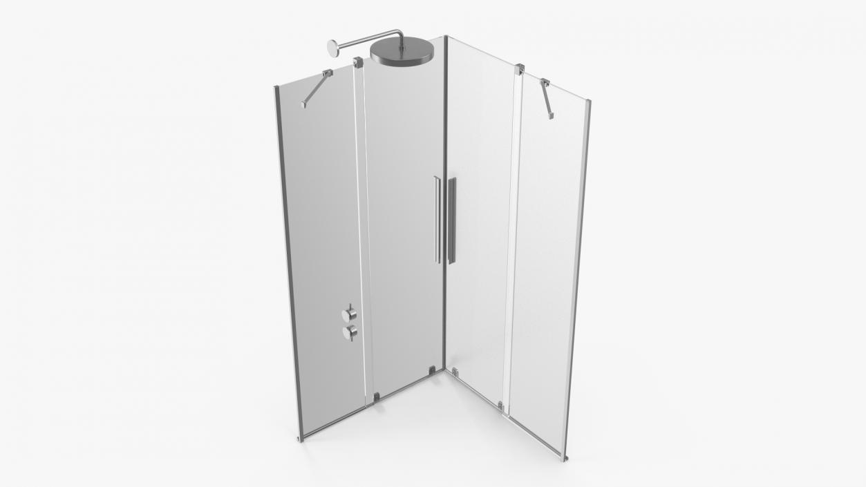 3D Glass Shower Enclosure Sliding Doors Silver model