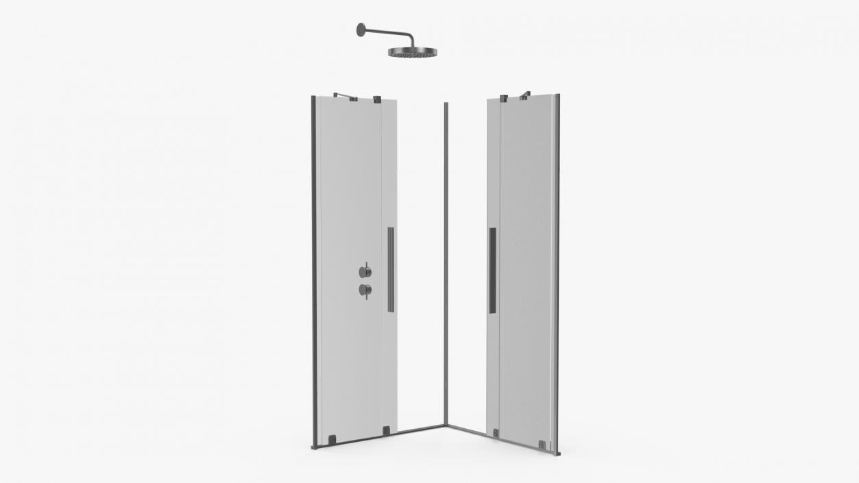 3D Glass Shower Enclosure Sliding Doors Silver model