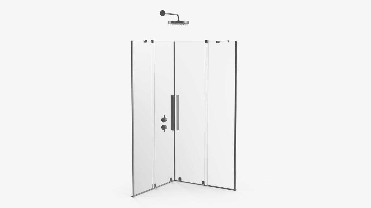 3D Glass Shower Enclosure Sliding Doors Silver model