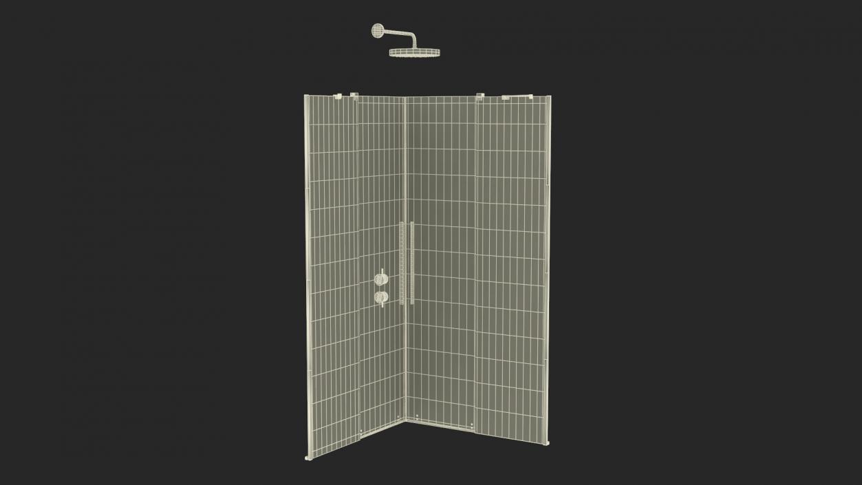 3D Glass Shower Enclosure Sliding Doors Silver model