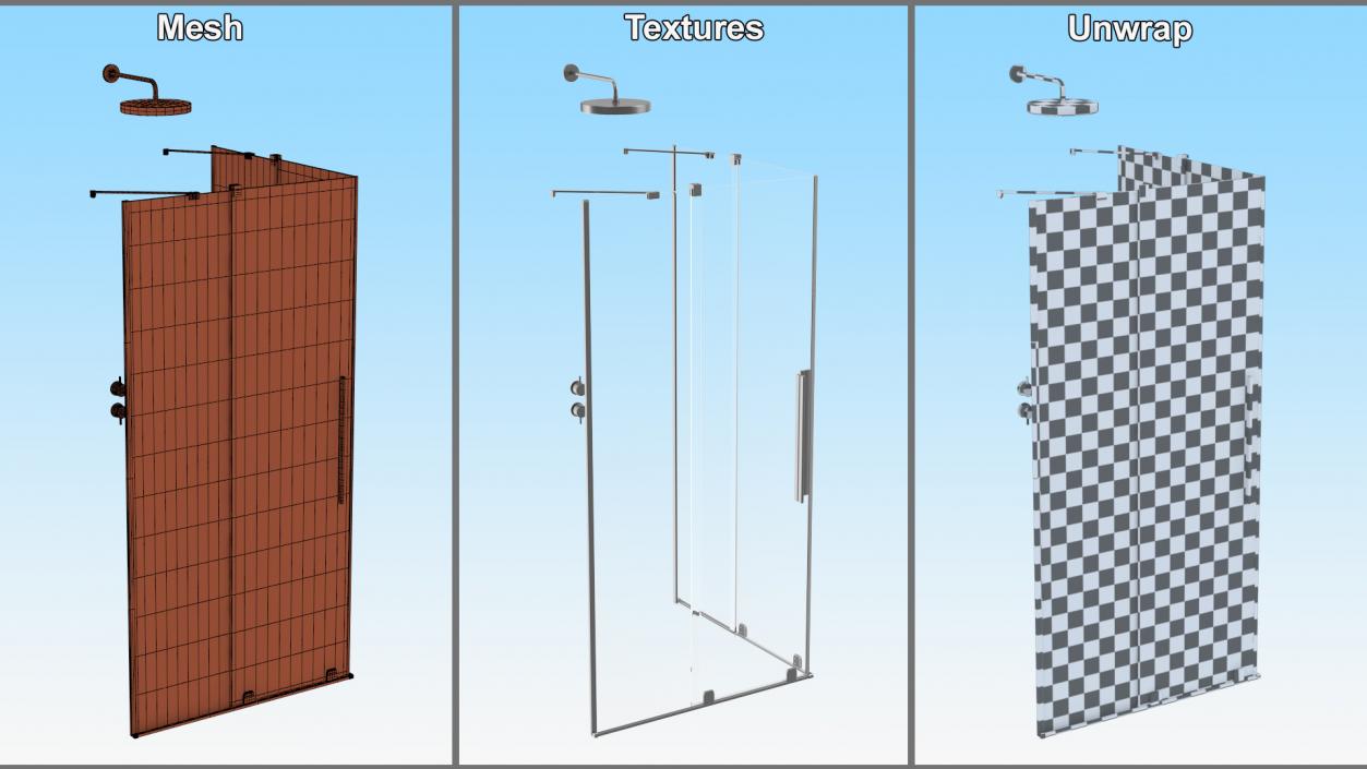 3D Glass Shower Enclosure Sliding Doors Silver model