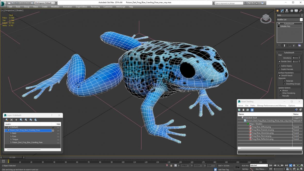 3D model Poison Dart Frog Blue Crawling Pose