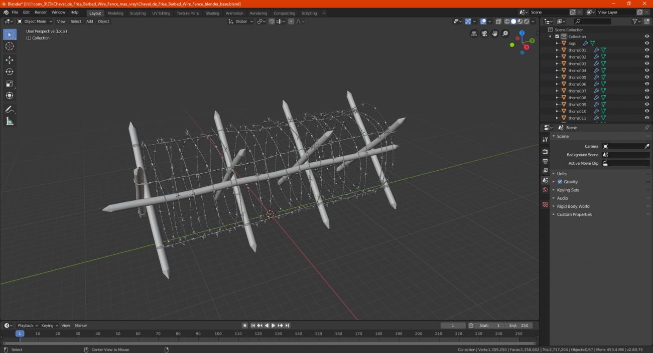 3D Cheval de Frise Barbed Wire Fence model