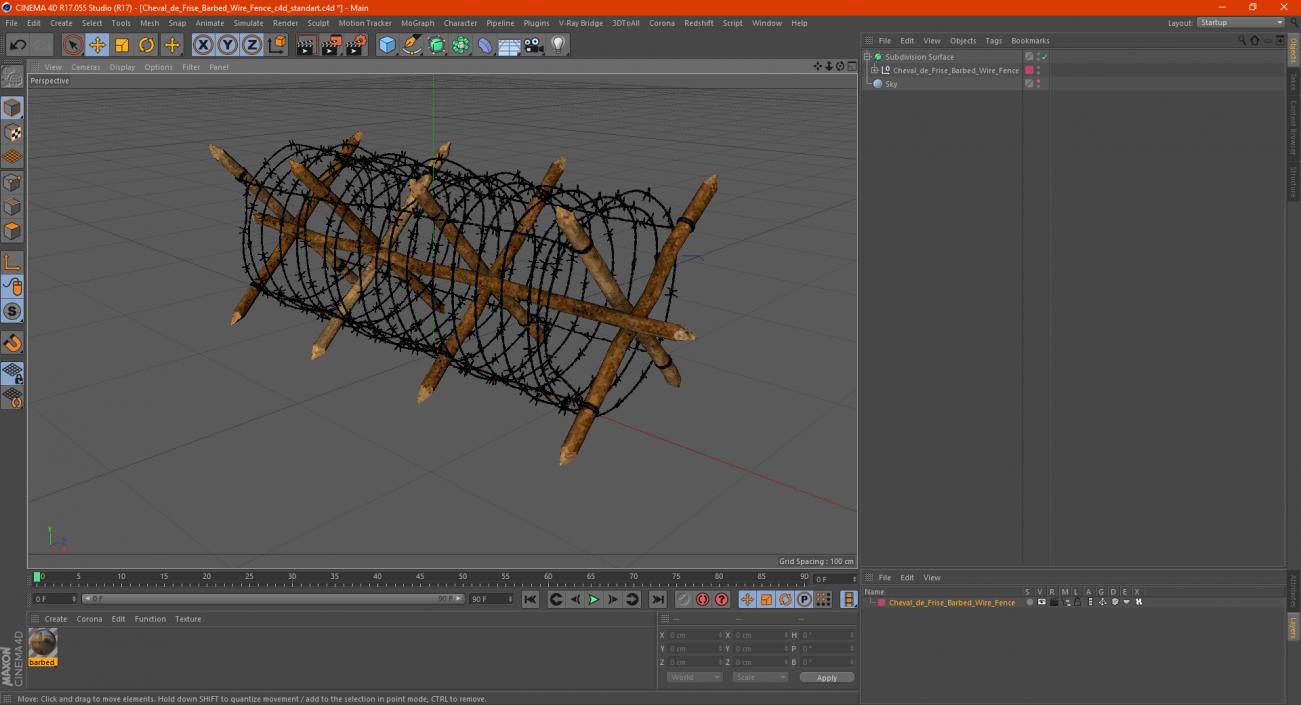 3D Cheval de Frise Barbed Wire Fence model