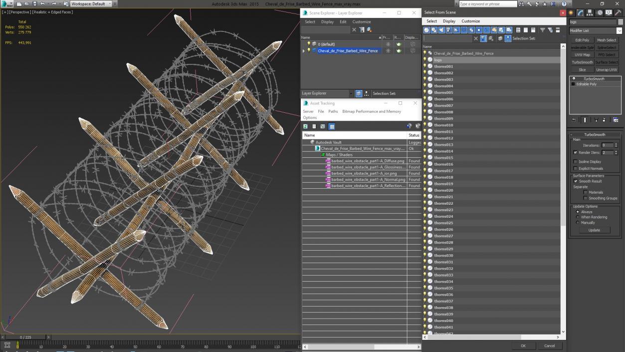 3D Cheval de Frise Barbed Wire Fence model