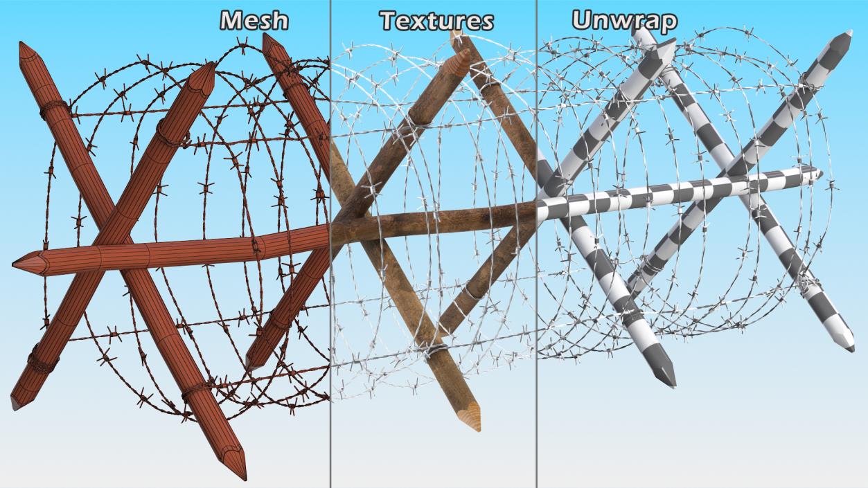 3D Cheval de Frise Barbed Wire Fence model