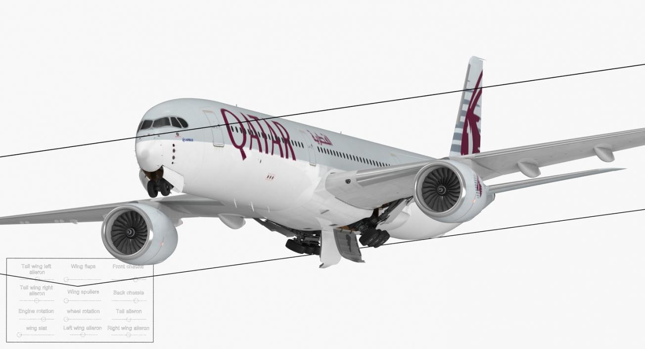 Airbus A350-1000 Qatar Rigged 3D model