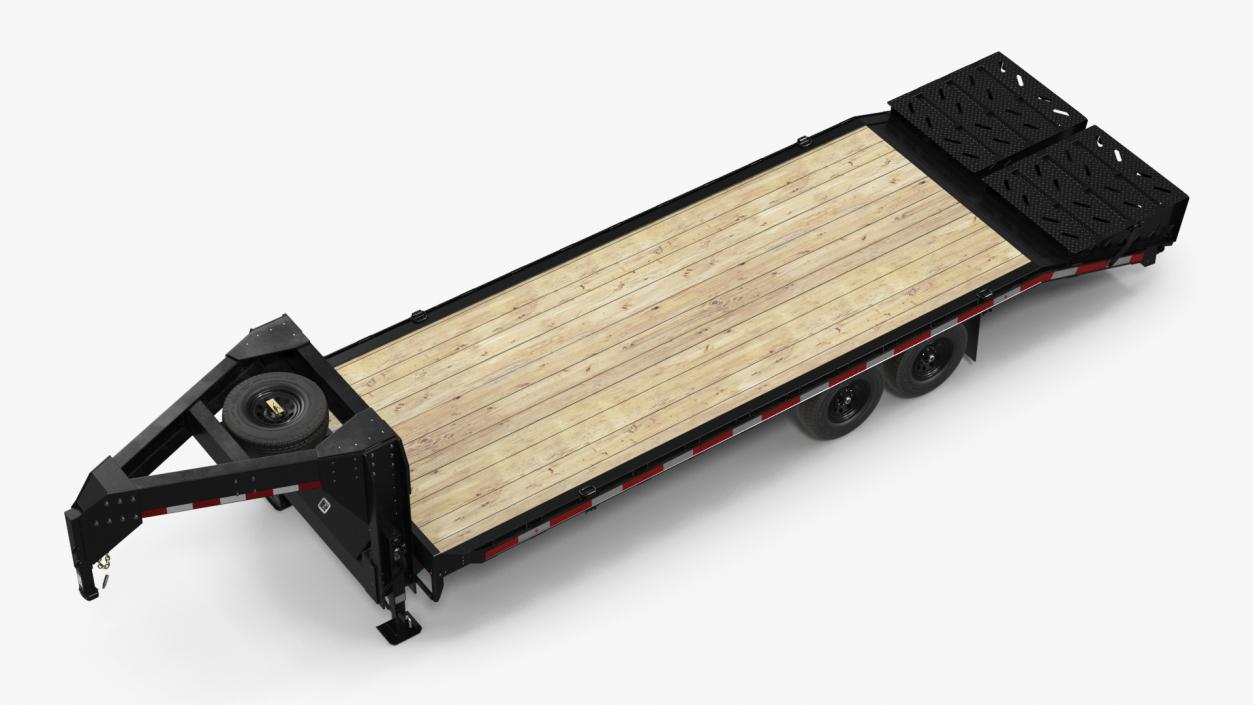 3D Flat Bed Gooseneck Pickup Trailer model