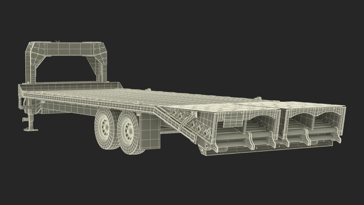 3D Flat Bed Gooseneck Pickup Trailer model