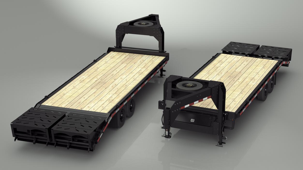 3D Flat Bed Gooseneck Pickup Trailer model