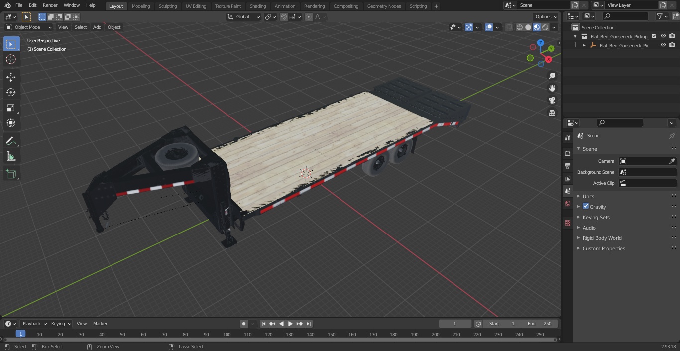 3D Flat Bed Gooseneck Pickup Trailer model