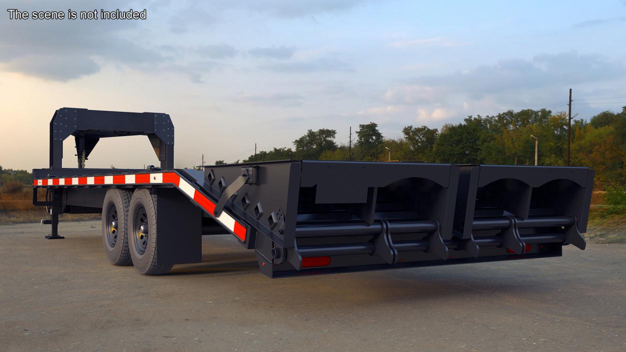 3D Flat Bed Gooseneck Pickup Trailer model